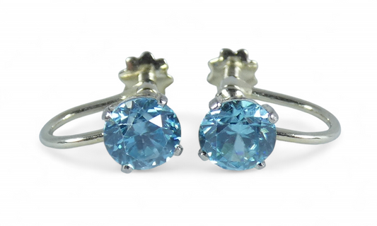 Vintage Pair Solid 18ct Yellow White Gold Blue Zircon French Screw Earrings Set
