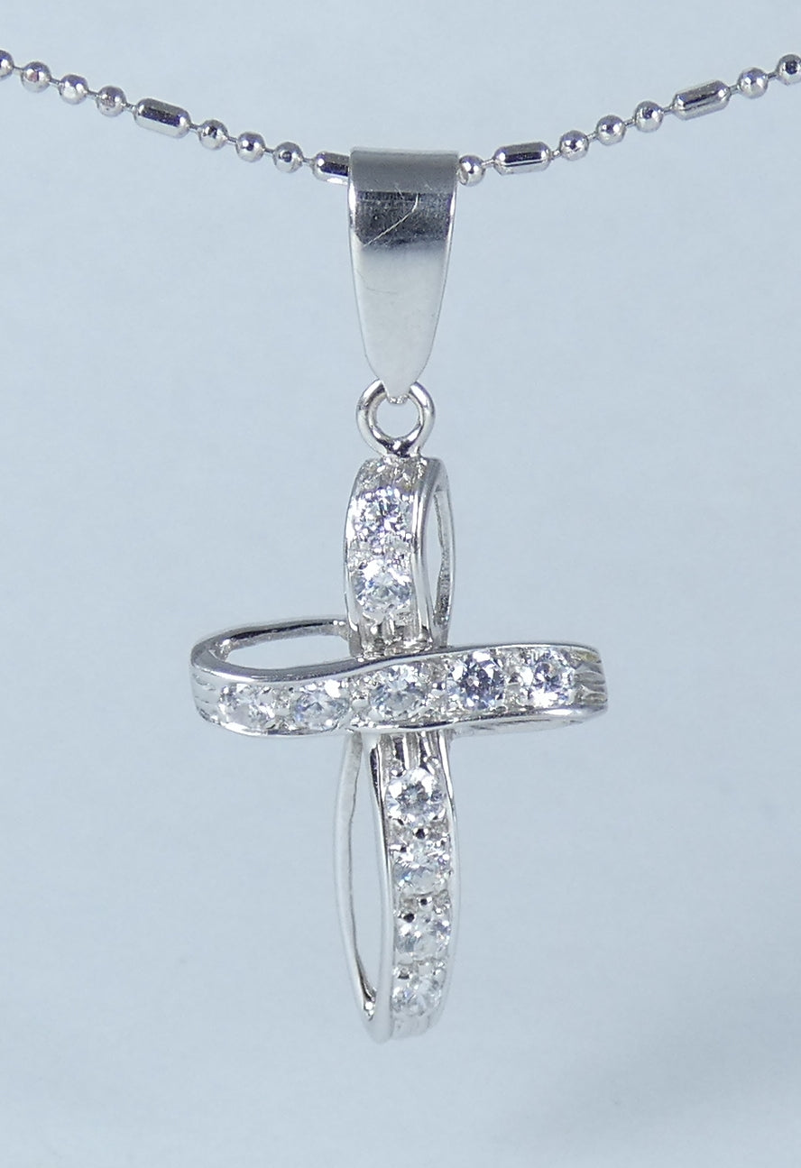 Solid 18ct White Gold & Cubic Zirconia CZ 25mm Cross Crucifix Necklace Pendant