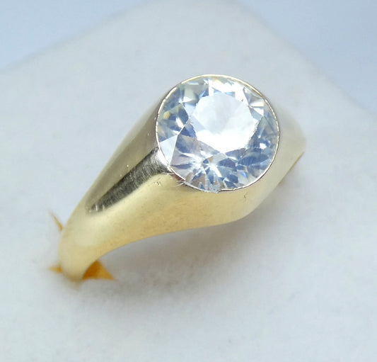 Vintage Solid 9ct Yellow Gold White Topaz Signet Solitaire Dress Ring 11.5 W 65