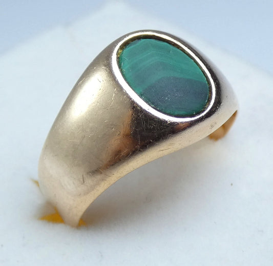 Vintage Solid 18ct Yellow Gold Malachite Signet Solitaire Dress Ring 8.5 Q 58