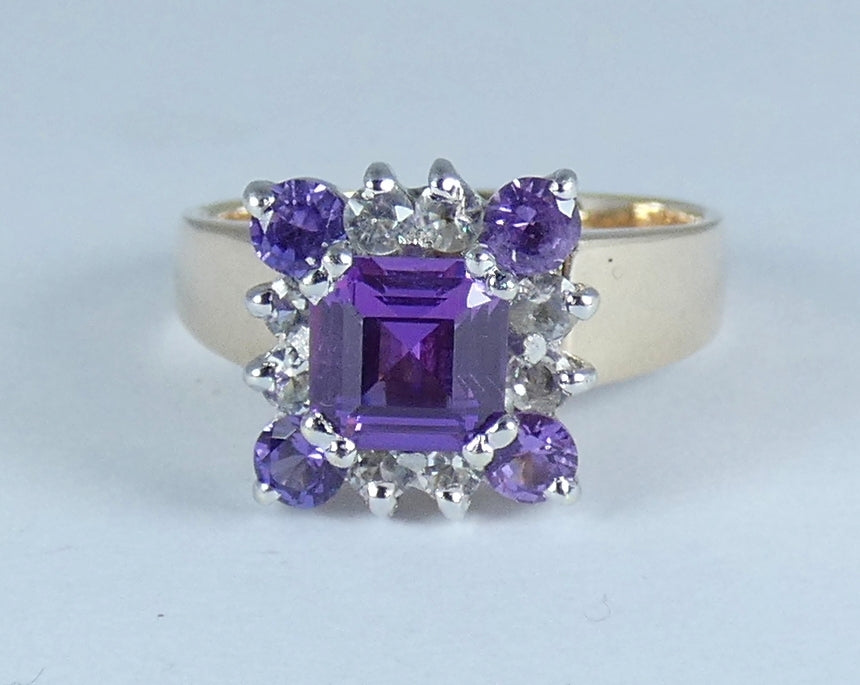 Vintage Solid 9ct Yellow Gold Purple Sapphire Spinel Cluster Dress Ring 7.5 O 55