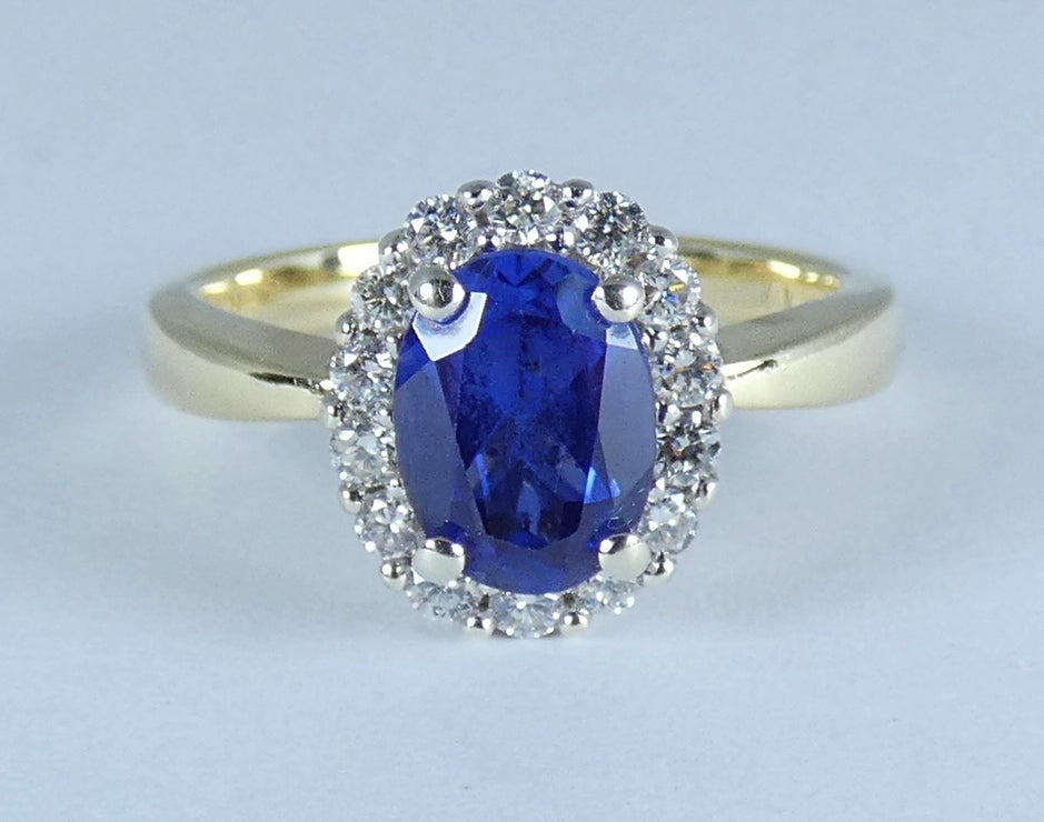 Solid 10ct Yellow Gold Ceylon Sapphire & Diamond Diana Dress Ring Size 6.5 M 52