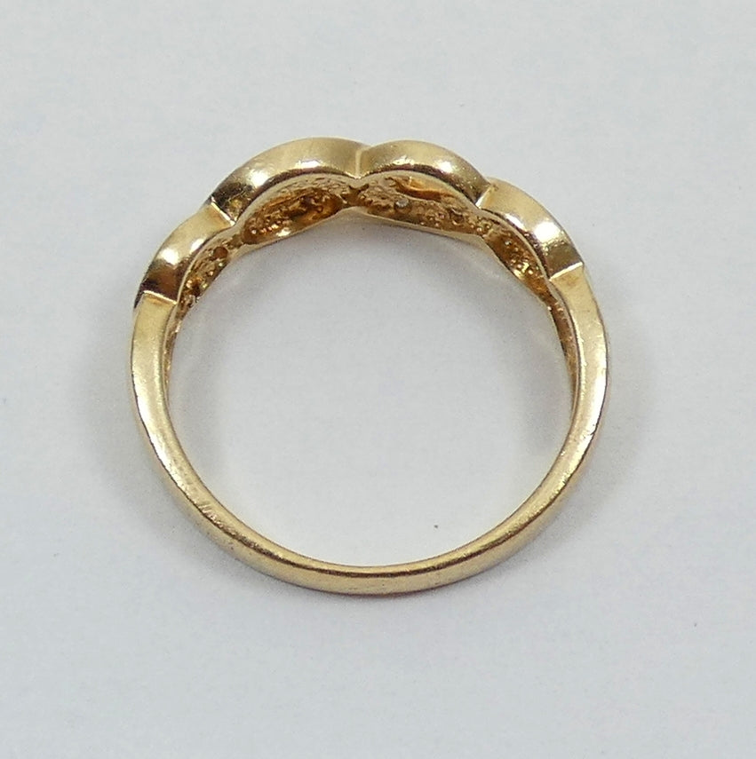 Solid 9ct Yellow Gold & Diamond Twist Swirl Crossover Dress Ring Size 8 P 56