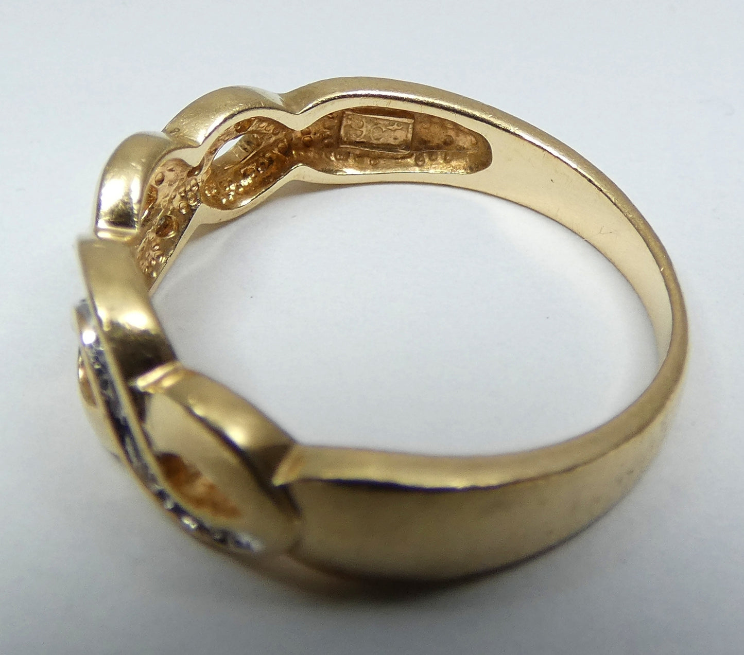 Solid 9ct Yellow Gold & Diamond Twist Swirl Crossover Dress Ring Size 8 P 56