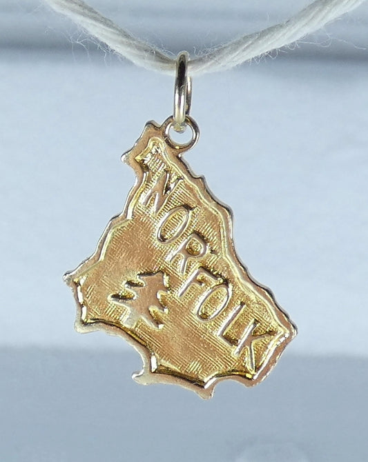 Vintage Solid 9ct Yellow Gold Norfolk Island Bracelet Charm Necklace Pendant Map