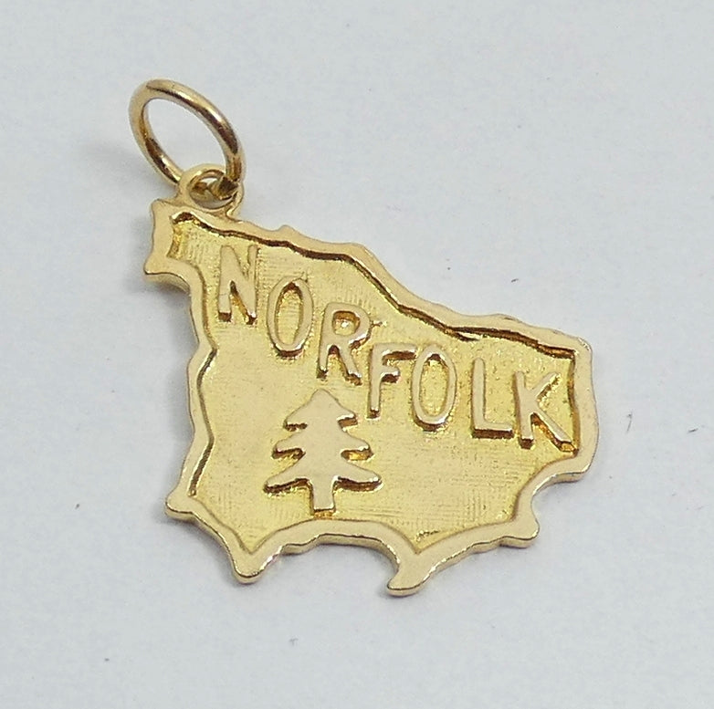 Vintage Solid 9ct Yellow Gold Norfolk Island Bracelet Charm Necklace Pendant Map