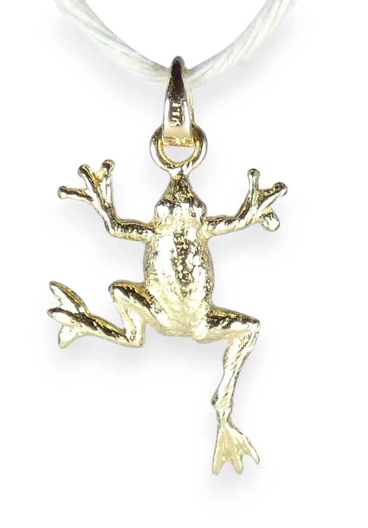 Vintage Solid 14ct Yellow Gold 20mm Leaping Frog Bracelet Charm Necklace Pendant