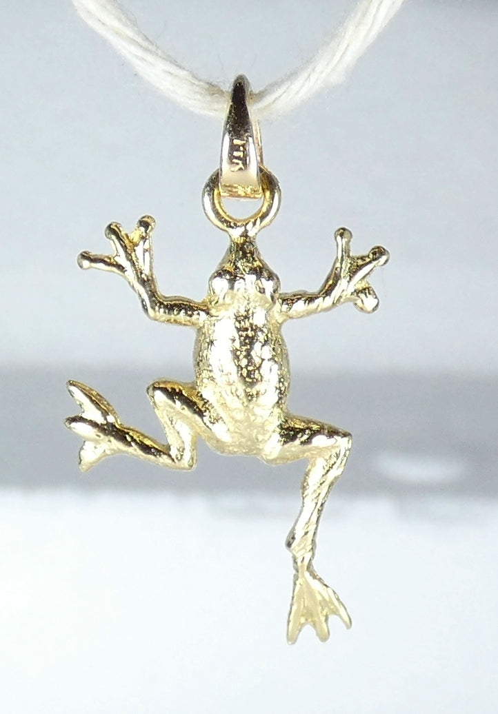 Vintage Solid 14ct Yellow Gold 20mm Leaping Frog Bracelet Charm Necklace Pendant