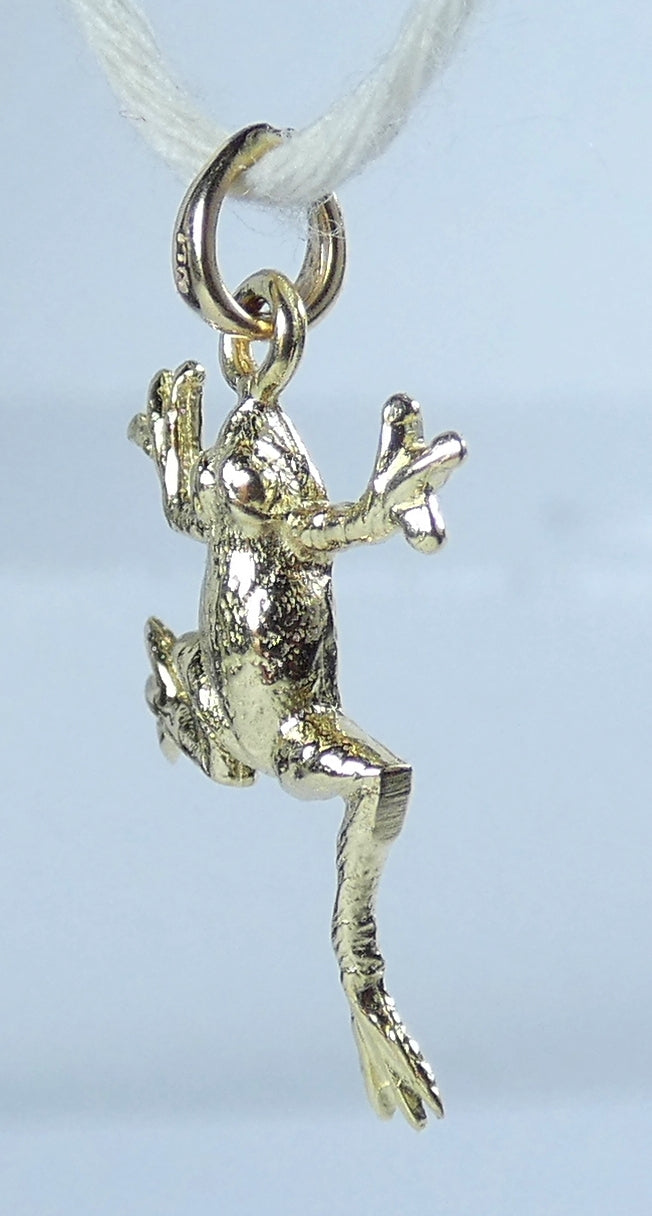 Vintage Solid 14ct Yellow Gold 20mm Leaping Frog Bracelet Charm Necklace Pendant