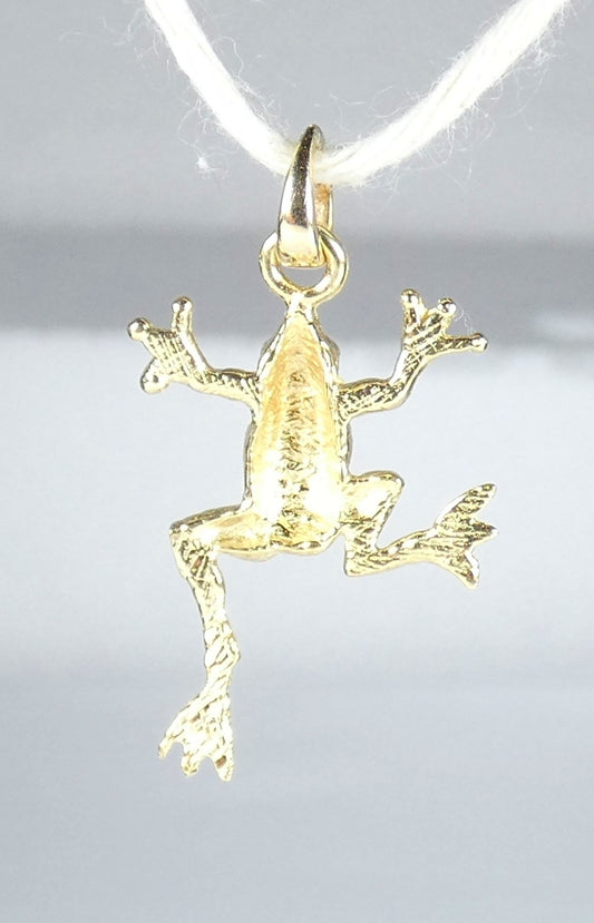 Vintage Solid 14ct Yellow Gold 20mm Leaping Frog Bracelet Charm Necklace Pendant