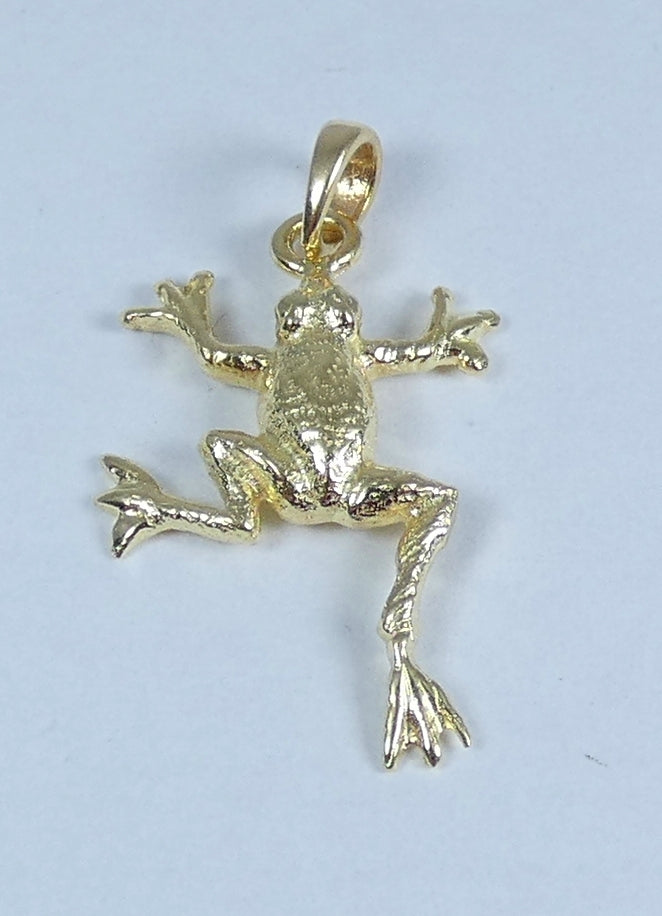 Vintage Solid 14ct Yellow Gold 20mm Leaping Frog Bracelet Charm Necklace Pendant