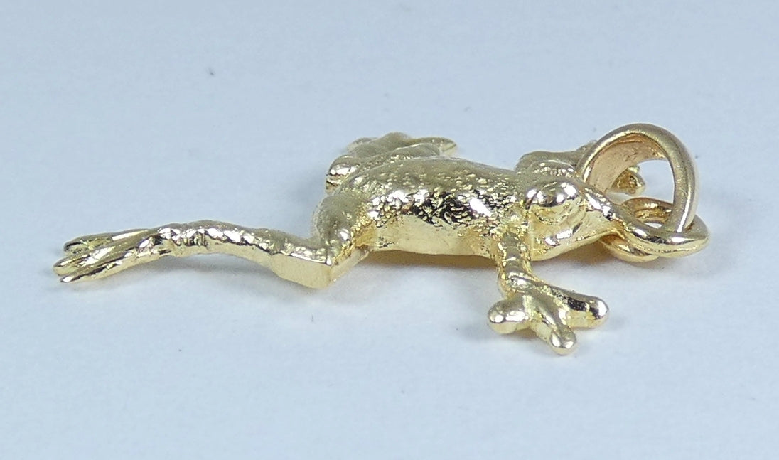 Vintage Solid 14ct Yellow Gold 20mm Leaping Frog Bracelet Charm Necklace Pendant