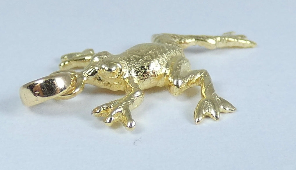 Vintage Solid 14ct Yellow Gold 20mm Leaping Frog Bracelet Charm Necklace Pendant