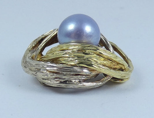 Solid 14ct Yellow White Gold 7mm Grey Purple Pearl Textured Necklace Pendant 585