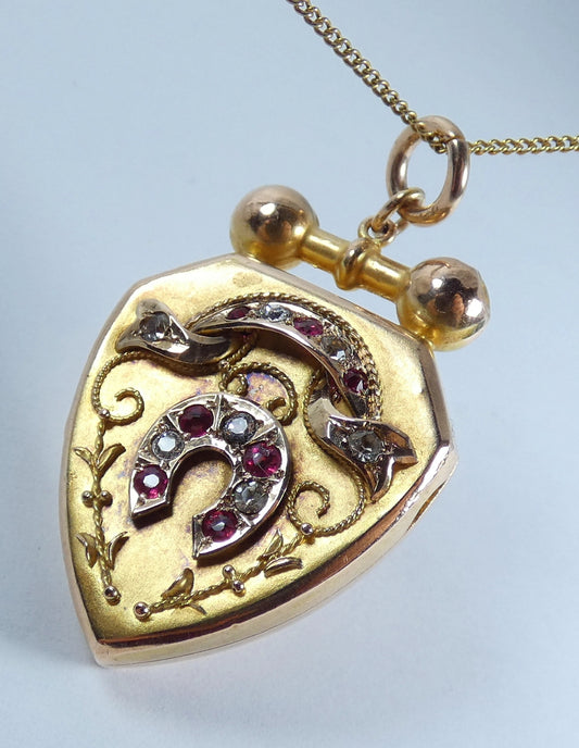 Antique Victorian 1890 Solid 9ct Yellow Gold Large Shield Photo Locket Pendant
