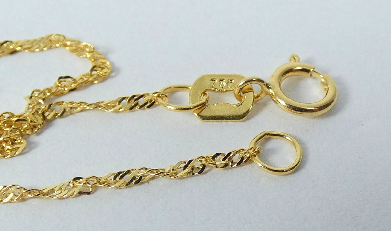 Solid 18ct Yellow Gold 1mm Singapore Link 54cm 21" Chain Necklace Bolt Clasp 750