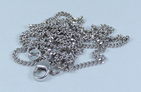 Solid 9ct White Gold 1.5mm Flat Cuban Curb Link 51cm 20" Chain Necklace Clasp