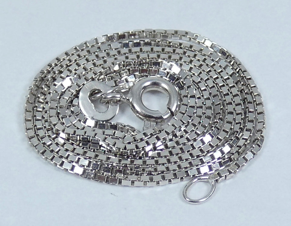 Italian Solid 9ct White Gold 1mm Box Link 45cm 17.5" Chain Necklace Bolt Clasp