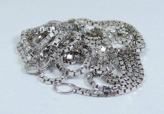 Italian Solid 9ct White Gold 1mm Box Link 45cm 17.5" Chain Necklace Bolt Clasp