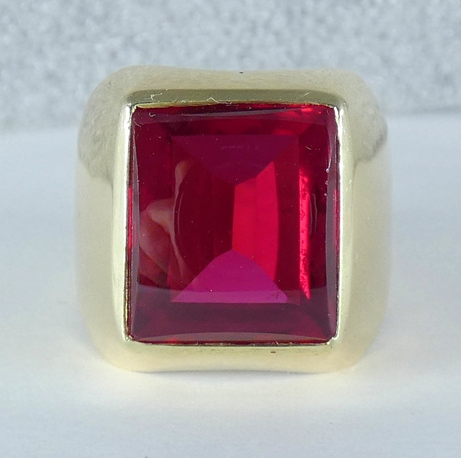 Heavy Soviet Solid 14ct Yellow Gold Ruby Signet Cocktail Ring 11 V 64 13.77gm