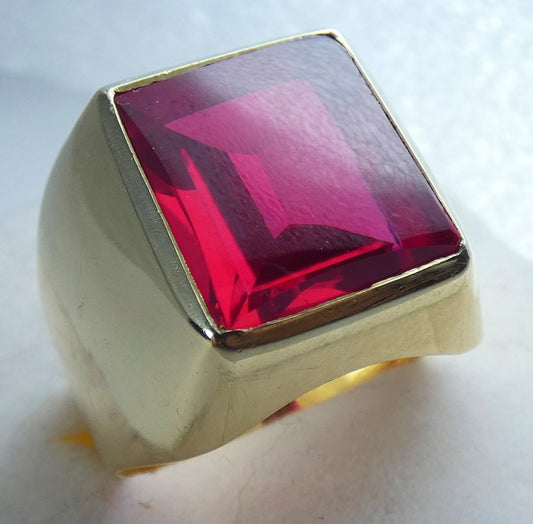 Heavy Soviet Solid 14ct Yellow Gold Ruby Signet Cocktail Ring 11 V 64 13.77gm