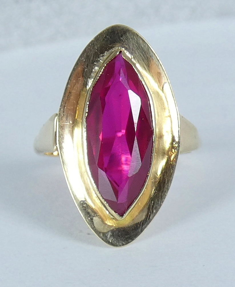 Antique Vintage 9ct Yellow Gold Marquise Ruby Cocktail Dress Ring Size 6 L 51