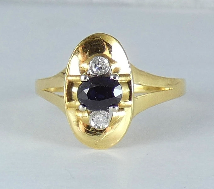 Vintage Italian Solid 18ct Yellow Gold Sapphire & Diamond Dress Ring Size 6 L 51