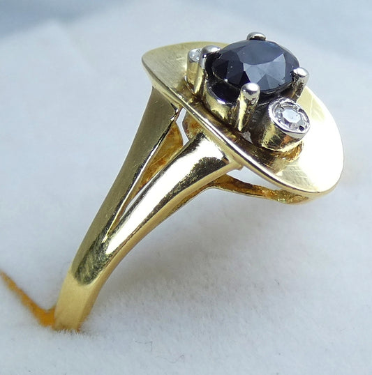 Vintage Italian Solid 18ct Yellow Gold Sapphire & Diamond Dress Ring Size 6 L 51
