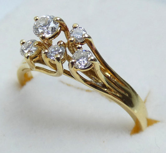 Solid 18ct Yellow Gold 0.33ct Diamond Cluster Dress Engagement Ring Size 7 N 54