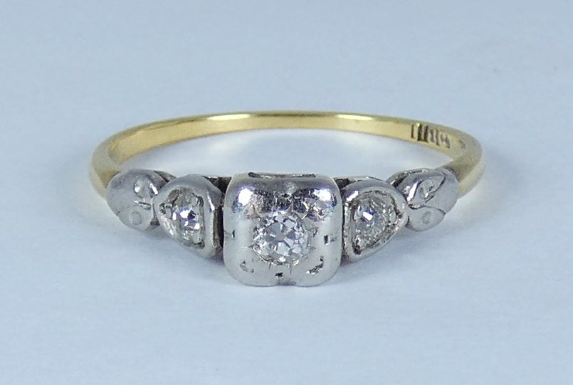 Antique Art Deco 18ct Yellow Gold Diamond Dress Engagement Ring Size 7 N 54