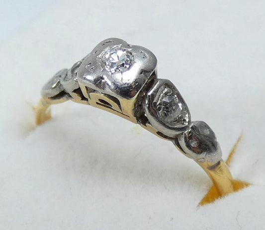 Antique Art Deco 18ct Yellow Gold Diamond Dress Engagement Ring Size 7 N 54