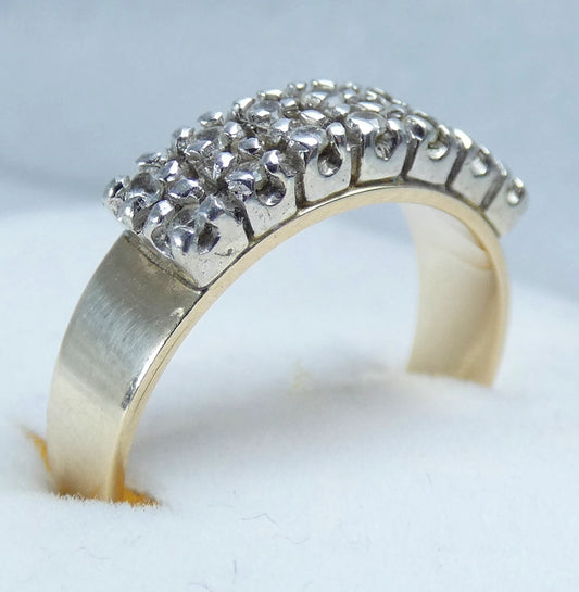 Vintage Solid 9ct Yellow Gold White Spinel Two Row Wedding Band Ring Size 7 N 54