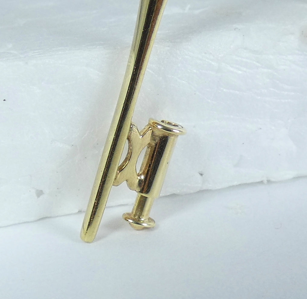 Vintage Solid 8ct Yellow Gold White Sapphire Solitaire 58mm Bar Brooch Pin 333