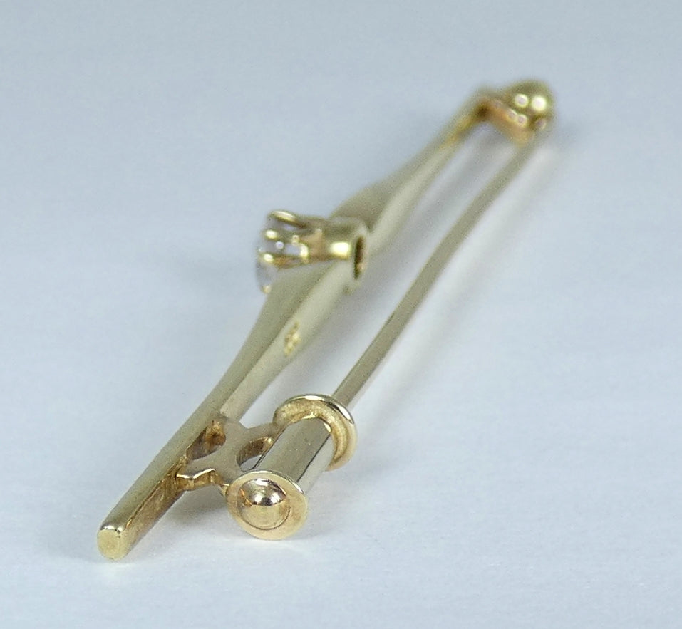 Vintage Solid 8ct Yellow Gold White Sapphire Solitaire 58mm Bar Brooch Pin 333