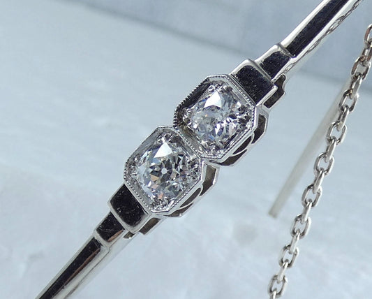 Vintage Solid 18ct White Gold Platinum 0.52ct Diamond Toi Et Moi Bar Brooch Pin