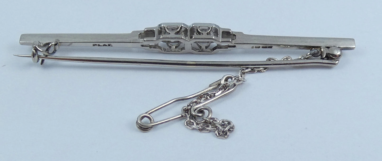 Vintage Solid 18ct White Gold Platinum 0.52ct Diamond Toi Et Moi Bar Brooch Pin
