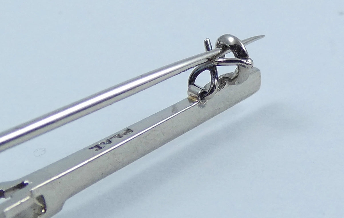 Vintage Solid 18ct White Gold Platinum 0.52ct Diamond Toi Et Moi Bar Brooch Pin