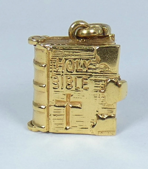 Vintage 1968 English 9ct Yellow Gold Opening Holy Bible Bracelet Charm Pendant