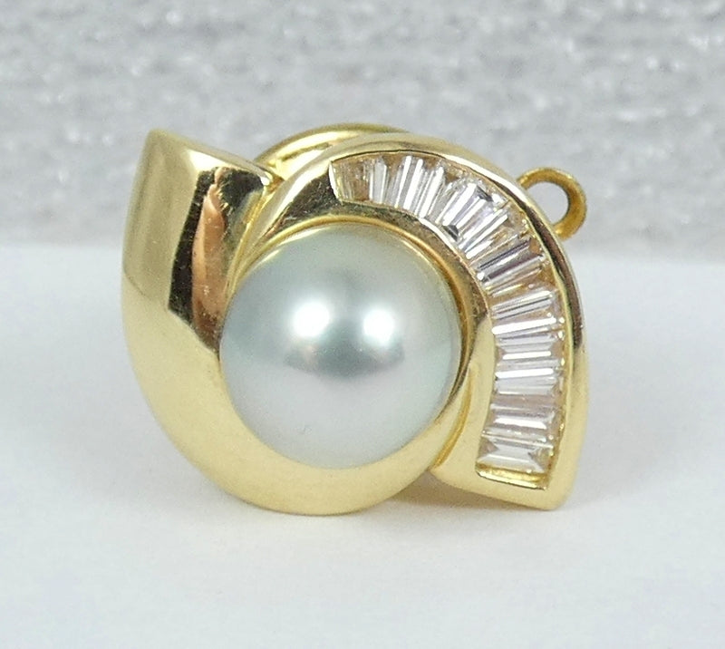 Vintage Solid 14ct Yellow Gold 7mm Pearl & 0.35ct Diamond Tie Cravat Pin Tack