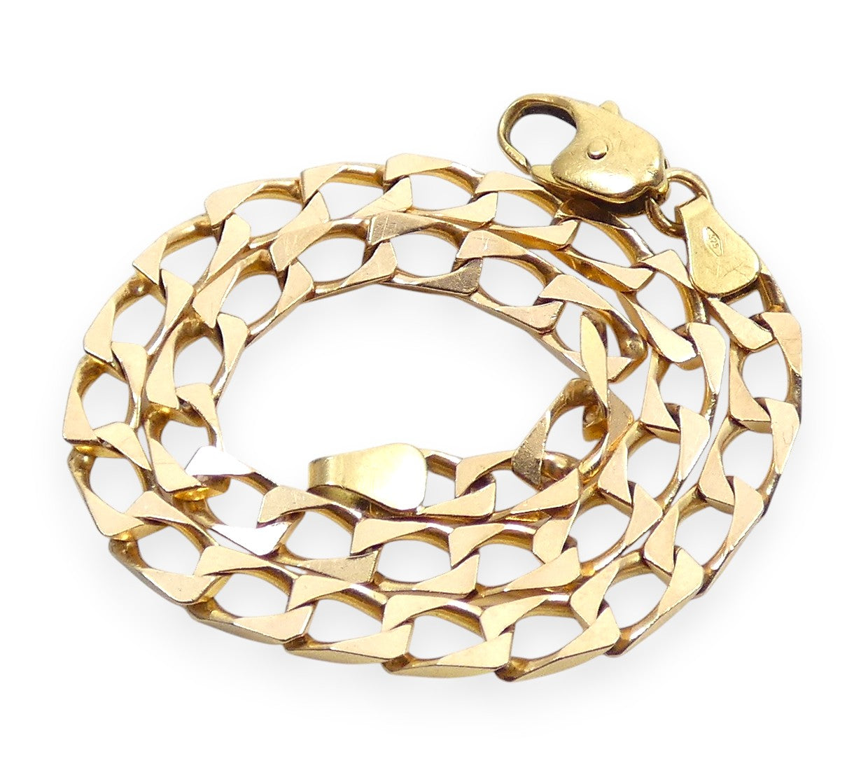 Italian Solid 9ct Yellow Gold 4mm Flat Cuban Chain 22cm 8.5" Unisex Bracelet 375