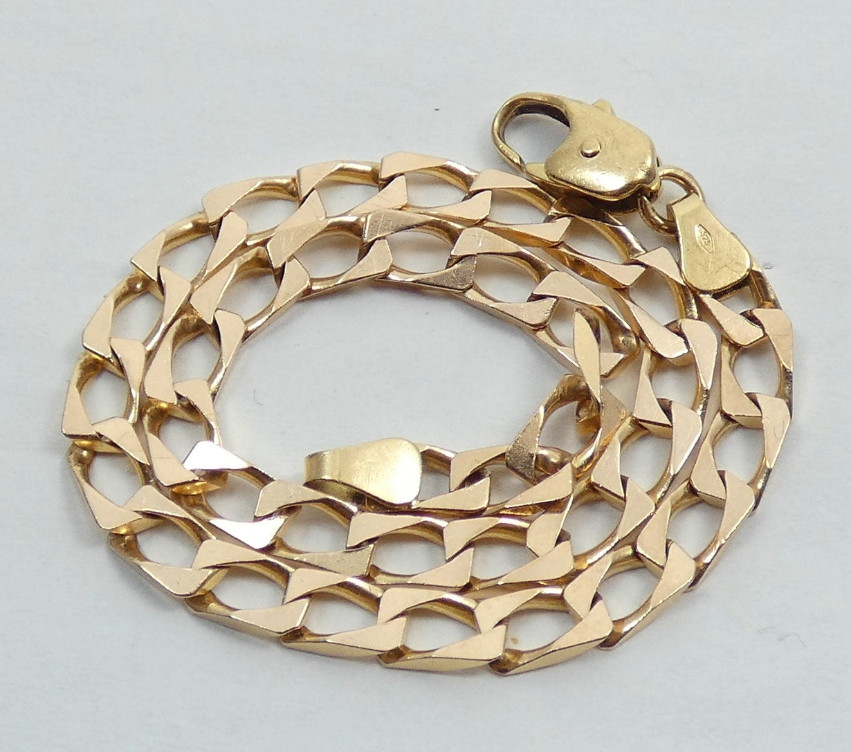 Italian Solid 9ct Yellow Gold 4mm Flat Cuban Chain 22cm 8.5" Unisex Bracelet 375