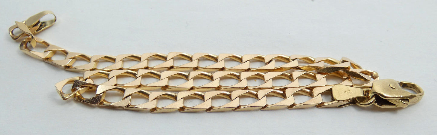Italian Solid 9ct Yellow Gold 4mm Flat Cuban Chain 22cm 8.5" Unisex Bracelet 375