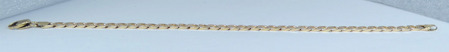 Italian Solid 9ct Yellow Gold 4mm Flat Cuban Chain 22cm 8.5" Unisex Bracelet 375