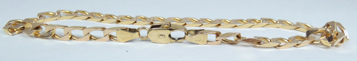 Italian Solid 9ct Yellow Gold 4mm Flat Cuban Chain 22cm 8.5" Unisex Bracelet 375