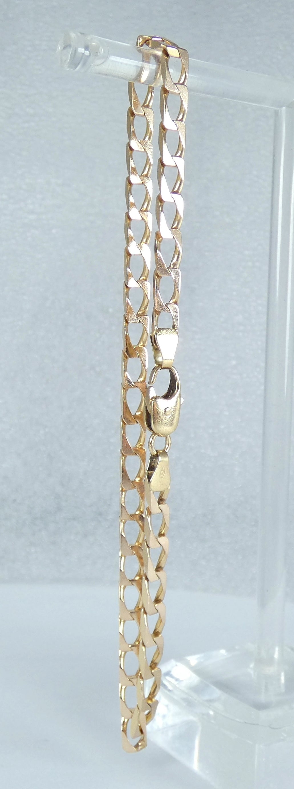 Italian Solid 9ct Yellow Gold 4mm Flat Cuban Chain 22cm 8.5" Unisex Bracelet 375