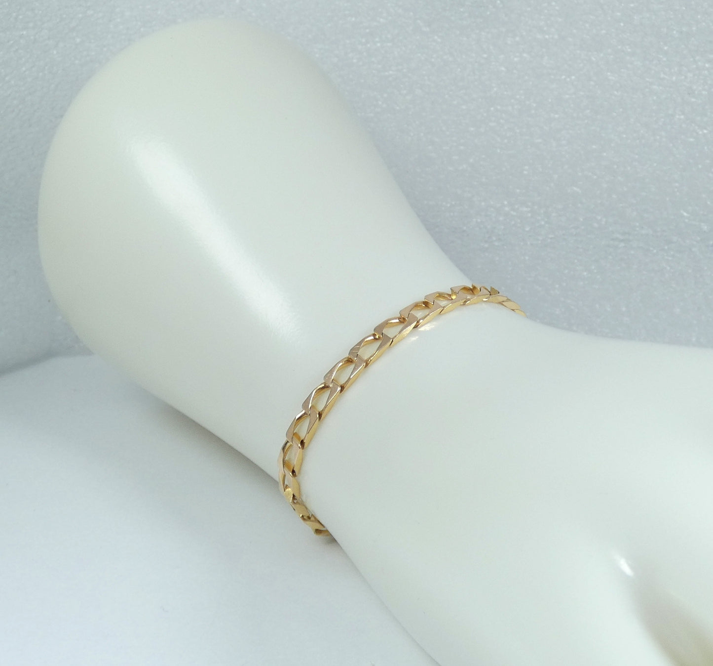Italian Solid 9ct Yellow Gold 4mm Flat Cuban Chain 22cm 8.5" Unisex Bracelet 375