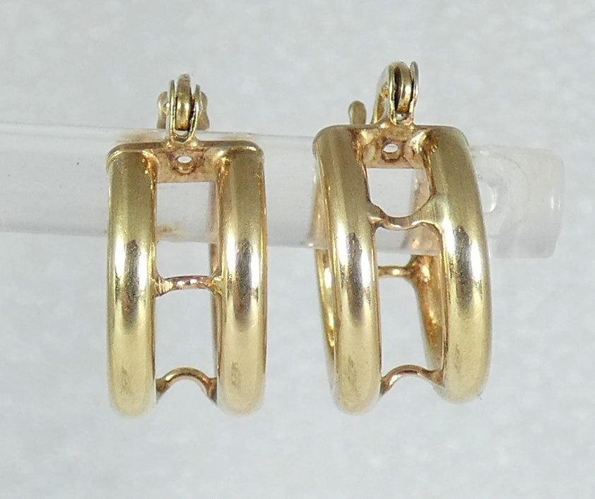 Italian Solid 9ct Yellow Gold Pair of 14mm Double Hoop Earrings Set Round Tube