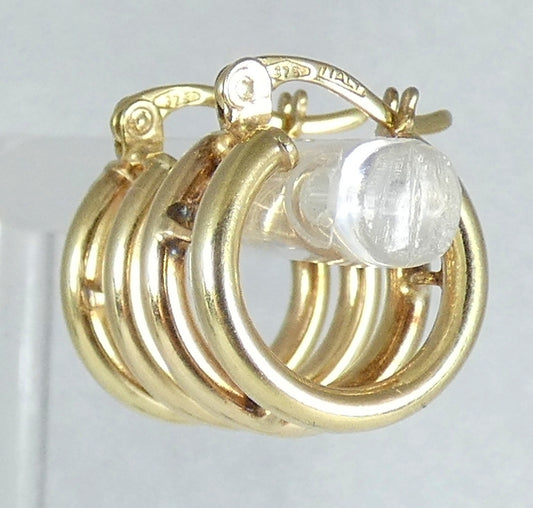 Italian Solid 9ct Yellow Gold Pair of 14mm Double Hoop Earrings Set Round Tube
