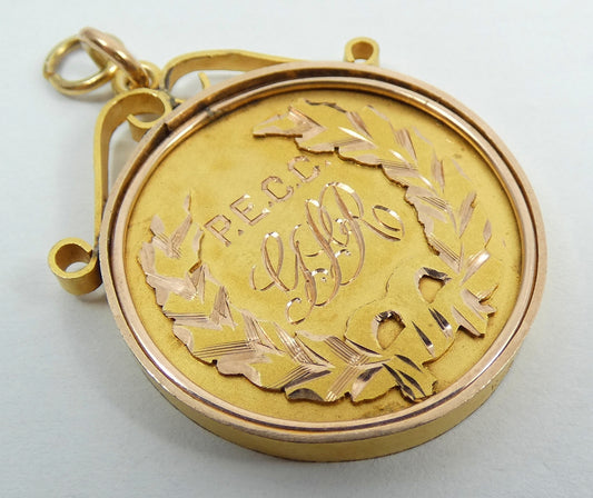 Antique 1924 Solid 9ct Yellow Gold Cricket Sport Medal Fob Pendant Bowling 7.2gm