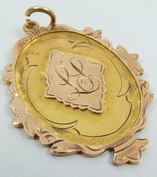 Antique 1924 Solid 9ct Yellow Gold Sports Medal Fob Pendant Willis & Sons 6gm